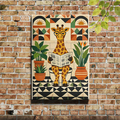Giraffe bathroom wall art canvas poster print, frameless quirky animal decor