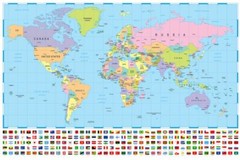 WORLD MAP POSTER – Large 910 x 610 mm with countries oceans and flags coloured