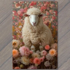 Art Print Lamb Sheep Wool Beautiful Colorful Flowers Knitted Cute Cozy Beautiful