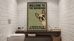 Vintage French Bulldog Poster Funny Frenchie Bathroom Wall Art Decor Print