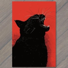 Art Print Black Cat Angry Weird Creepy Pet Unusual Cute Scary Strange Fun Fangs