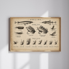 Classic Angling Flies Poster – Vintage Salmon & Trout Lures, Fishing Room Decor