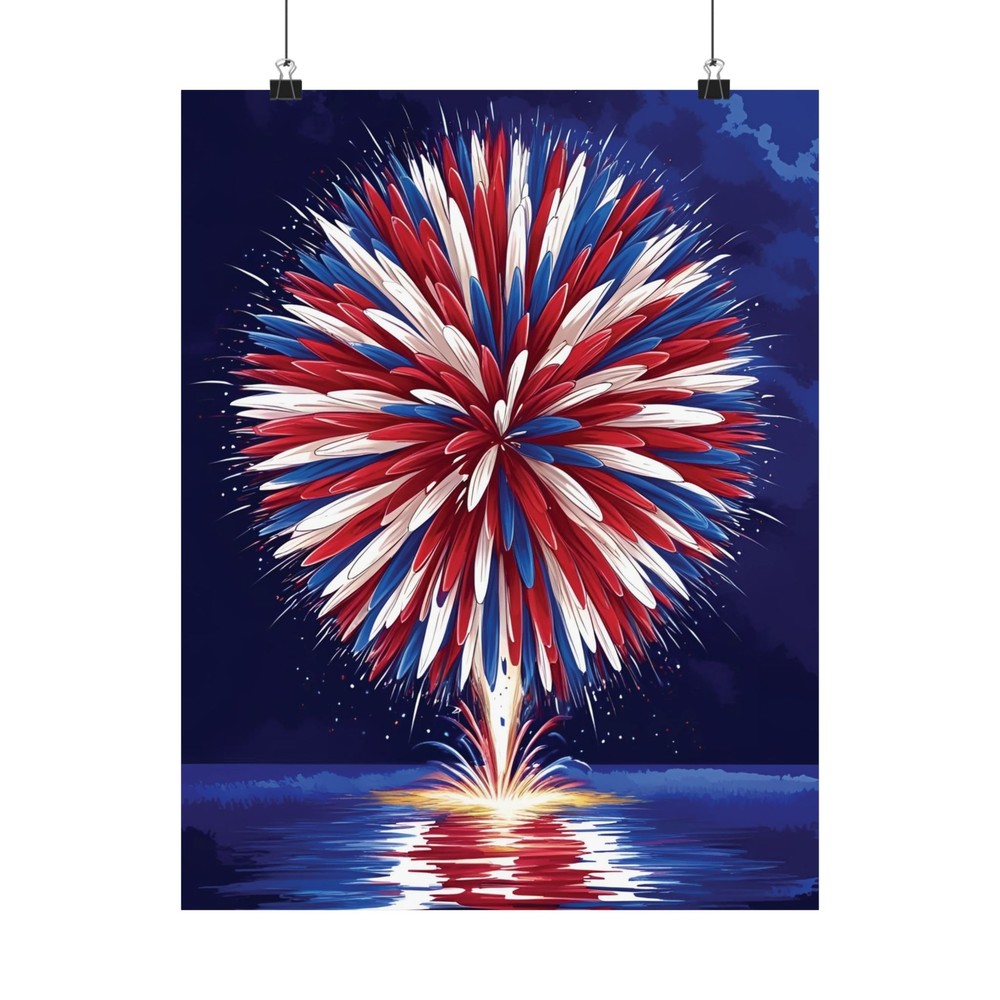 Patriotic Fireworks Art Print, 4th of July Poster, Independence Day Wall Decor