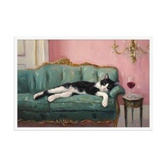 Tuxedo Cat Red Wine Poster • Cute Whimsical Cocktail Art for Home Decor
