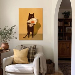 Funny Black Cat Wall Art Canvas Print Cute Cat Poster for Bedroom Decor