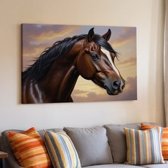 Brown Horse Head Canvas Wall Art Realistic Animal Painting Nature Wall Decor