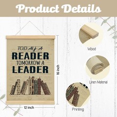 Vintage Book Reading Poster – Today a Reader Tomorrow a Leader Wall Art with …