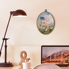 Americana Decor, Vintage Wildflower Patriotic Flag Oval Wall Art Framed, Vint…