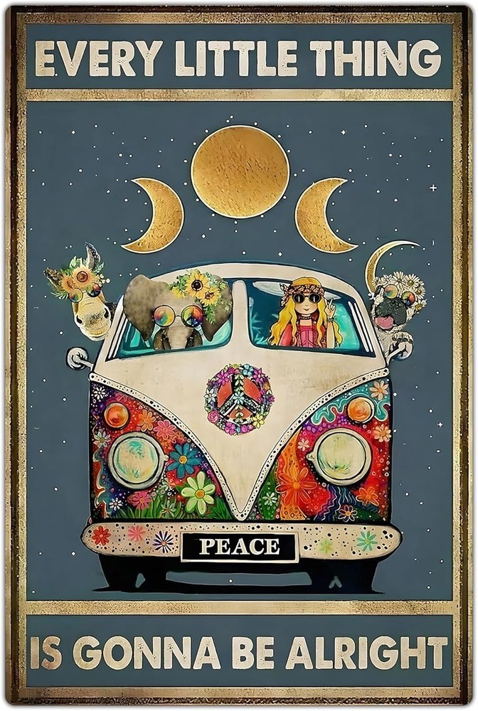 Retro Hippie Decor Wall Art Poster – Tin Metal Signs 8×12 «Every Little Thing is