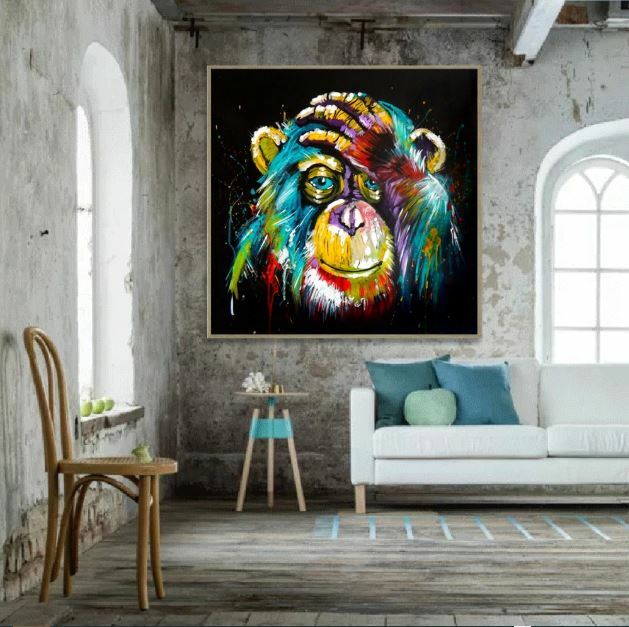 Abstract Thinking Monkey Print Canvas Painting ~ Wall Art Poster ~ Picture Decor