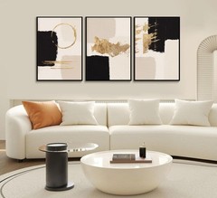 3pcs Black Gold Abstract Wall Art Bohemian Simple Geometric Canvas Poster Pri…