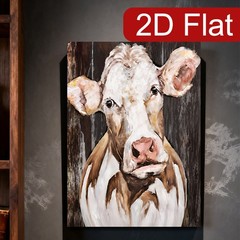 Rustic Farm Cow Impasto Canvas Wood Frame Wall Decor Gift