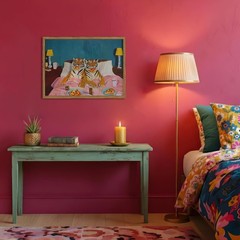 Framed Funny Tiger Wall Art, Eclectic Tigers Eating Pizza in Bed Pictures Wal…