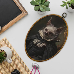 Dark Academia Bat Oval Wall Art Framed, Vintage Gothic Black Bat Oval Wall Decor