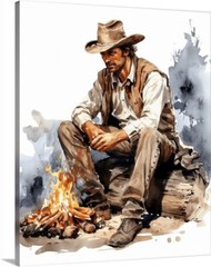 Old West Montana Cowboy Warming Up Gallery Canvas Wrap art Print Western Art