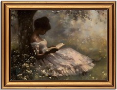 Gold Framed Vintage African American Reading Canvas Wall Art Black Woman Read…