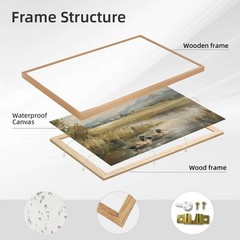 Framed Vintage Mallard Duck Canvas Wall Art Oil Painting Farmhouse Animal Lan…