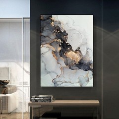 Grey Golden Marble Texture Canvas Painting Abstract Wall Art Poster Canvas Print