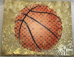 Louis Vuitton Logo Basketball Gold Wall Art Decor Screened Canvas 16×24″