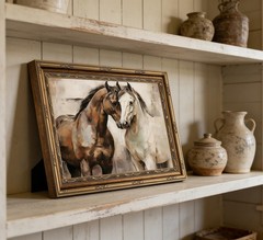 Vintage Gold Framed Horse Wall Art Vintage Horses Painting Picture Wall Decor…