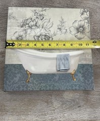 Bathroom Canvas Print Wall Art 12” X 11.5” Bathtub Flowers Blue White Black Gold