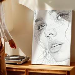 Wall Art Woman Face Sketch Print Black White Portrait Fashion Line Drawing Decor