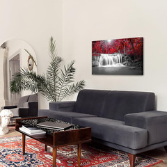 Fall Tree Forest Pictures Canvas Print Black and White Red Waterfall Autumn Land
