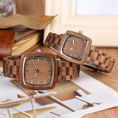 Couple Square Wood Watch Lover Bracelet Wrist Watches Natural Real Walnut Wood
