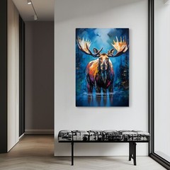 Colorful Moose Oil Painting Print Canvas Wall Art Wildlife Animals Lodge Decor