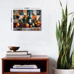 Abstract Kitchen Wall Decor Geometric Wall Art Red Wine Glass Fruits Canvas Prin