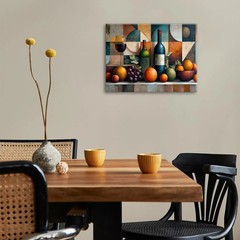 Abstract Kitchen Wall Decor Geometric Wall Art Red Wine Glass Fruits Canvas Prin