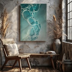 Modern Abstract Teal Blue And White Bubble Canvas Wall Art For Living Room Home