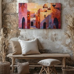 Sunset Desert Alley Canvas Stylized Middle Eastern Cityscape Wall Art