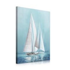 Sailing Boat Canvas Wall Art – Ocean Picture with Blue Seaview Painting for L…