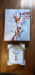 Set Of 2 Giraffe Pictures, 16×20 Canvas & 10.5×12 Framed Home Decor