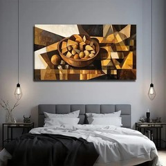 Beige Brown Black White Unframed Canvas Painting for Living