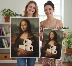 Funny Eclectic Bathroom Canvas Wall Art Vintage 16L» x 12W», Mona Lisa-Poster