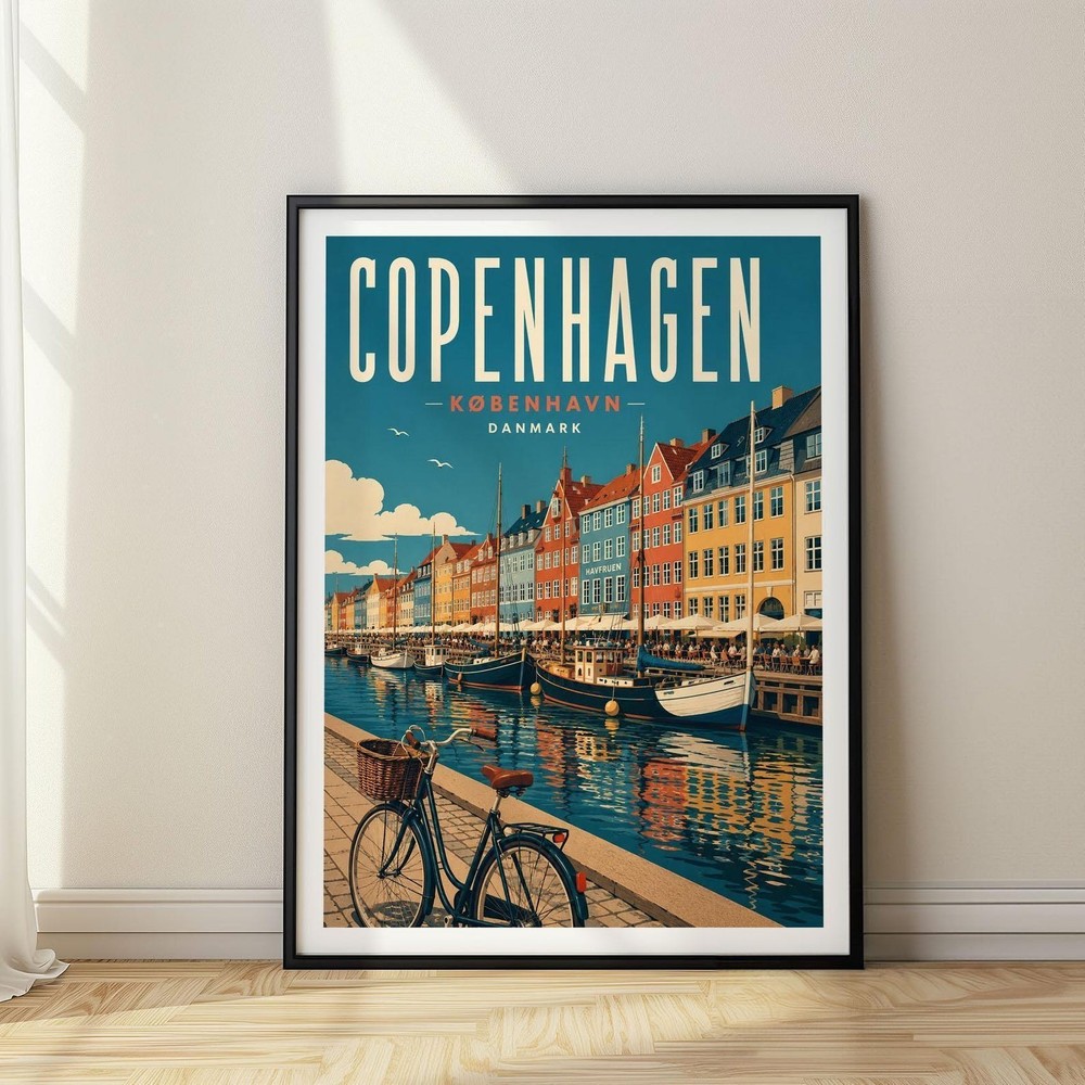 Copenhagen Travel Poster Print Vintage Denmark Wall Art Retro Scandinavian