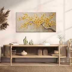 Tree of Life Canvas Painting Golden Yellow Flowers Wall Art,24x48inch DIY Framed