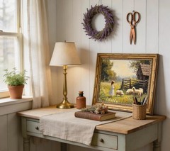 Gold Framed Vintage Countryside Canvas Wall Art, Rustic Girl with Sheep Paint…