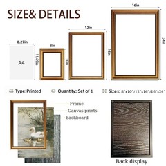 Gold Framed Wall Art Vintage Spring Duck Canvas Wall Art Retro Cottagecore Ar…