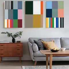 3pcs Color Blocks Stripes Forest Wall Art Canvas Framed 50x70cm