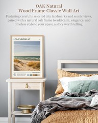 Natural OAK Wood Lake Michigan Framed Wall Art,12x16in Natural Scenery Canvas…