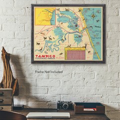 Tampico Tamaulipas Mexico Map Fishing Paradise Poster Art Print circa 1942