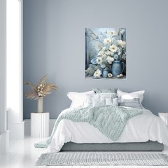 16×20 Blue and White Abigail Floral Canvas Print Wall Art