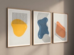 3 Piece Framed Canvas Wall Art Mid Century Color Blocks Abstract Shapes Print