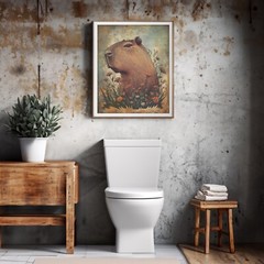 Retro CAPYBARA FLOWER Wall Art, Botanical Floral Wildlife Rodent Nature Poster