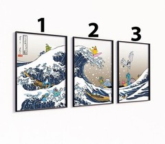 Pokemon Great Wave Japanese Art Triptych Poster Set
