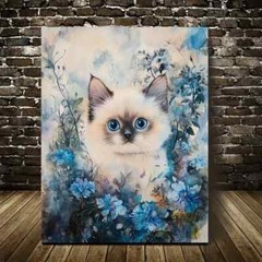 Cute Ragdoll Kitten with Blue Eyes Painting Metal Print Ready to Hang