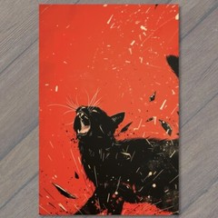 Art Print Black Cat Angry Weird Creepy Pet Unusual Cute Scary Strange Fun Fangs
